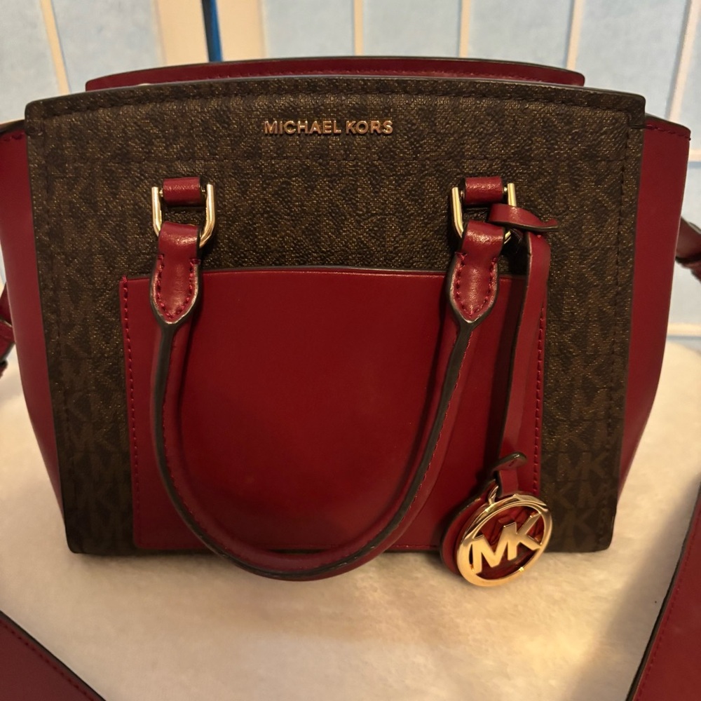 Michael Kors Red and Brown Satchel with Structured Design - Picture 2 of 6